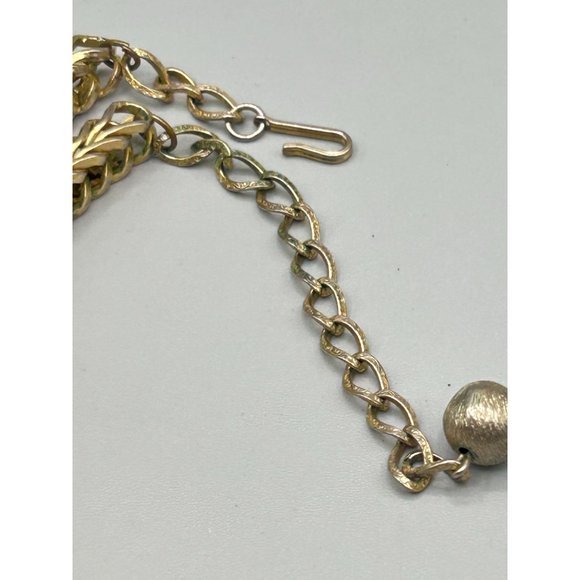 Vintage Signed HOBE Necklace & Earrings Set Thick Chain Tassel Gold Tone Pearls - Picture 7 of 10